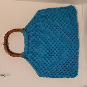 Urban outfitter crochet purse with wooden handles
